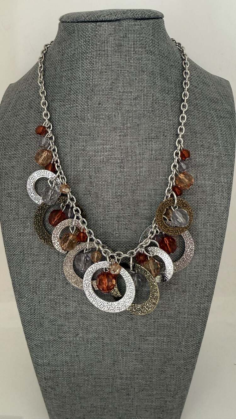 Gunmetal Antiqued Look Two Tone Beaded Collar Cluster Necklace